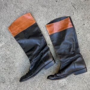 1970s YSL archive equestrian boots Rive Gauche black brown 37 6 6.5 Italy boho